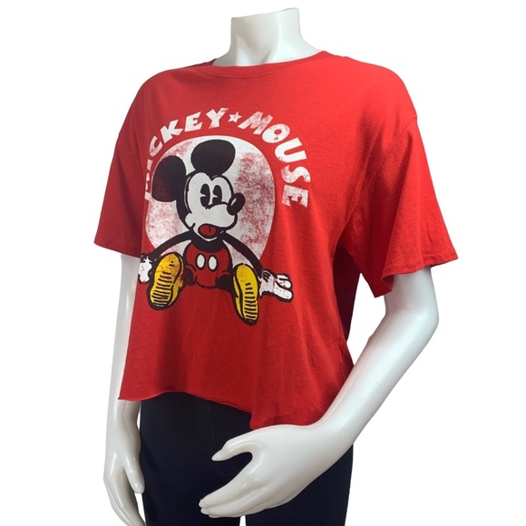 ❤NWT Disney Mickey Mouse Distressed Graphic Cropped Short Sleeve Tee❤ - Picture 2 of 6